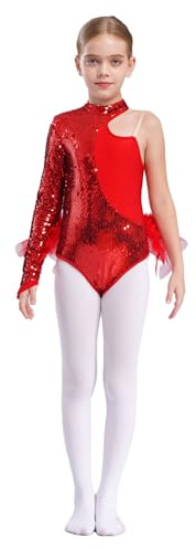 Freebily Body Ginnastica Artistica Bambina Paillettes Leotards Balletto Body Danza Classica Ballerina con Gonna in Tulle Abito da Pattinaggio Artistico Ballo Latino Americano Rosso 9-10 anni