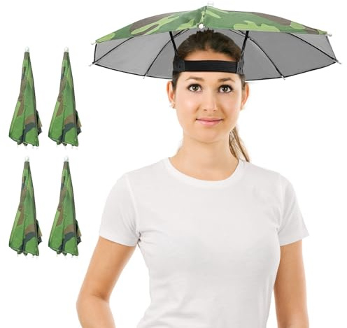 Guyuyii 4-Pack Hands-Free Umbrella Hat with Adjustable Headband - Sun Shade & Rain Cap for Gardening, Fishing, & Dog Walking - Comfort Fit for Outdoor Festivals, Camping & Gag Favors for Kids, Adults