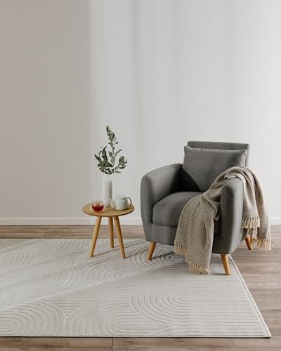 benuta Basic Teppich Claire - Creme 120x170 cm - Minimalistischer Wohnzimmerteppich im Geometrischen Retro-Stil - Pflegeleicht - Fußbodenheizung Geeignet