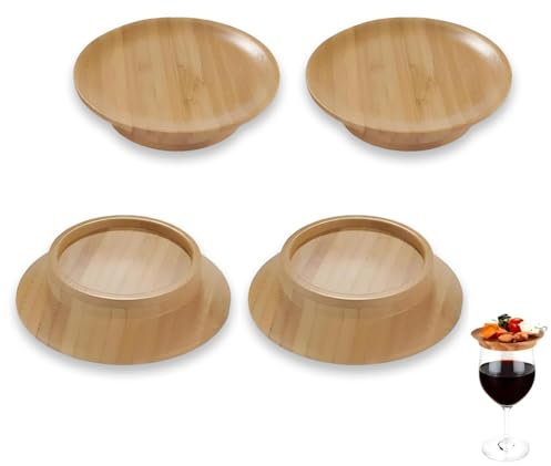 L0famy 4PCS Mini Charcuterie Boards for Wine Glass, Board Toppers Coasters for Nibbles, Wooden Wine Glasses Topper Appetizer Desserts Plates for Party