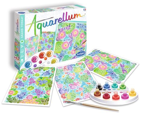 Sentosphère 3906399 Aquarellum, Aquarell-Mal-Set für Kinder, Motiv Tiere auf dem Wasser, große Malvorlagen, DIY Kreativset, Bastelset, Malset ab 7 Jahren