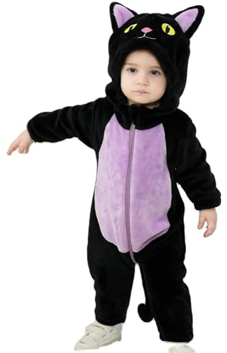 Dcohmch Toddler Baby Black Cat Costume Cute Hooded Jumpsuit Zipper Snowsuit Infant Boy Girl Warm Winter Clothes 0-3T (Black, 3-4T)