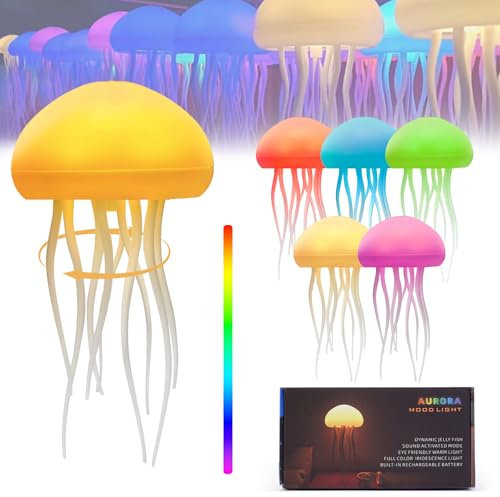 Usper Lámpara de medusas, lámpara LED inteligente de tentáculos, luz RGB controlada por voz, degradado a todo color, para iluminación decorativa de ambiente (A)