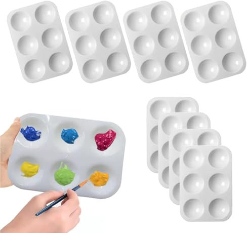Parthan 8 Stück Mischpalette, Farbtablett mit 6 Feldern, Wiederverwendbare Künstlerpalette, Robust und Leicht zu Reinigen, ideal für Malerei und Bastelarbeiten
