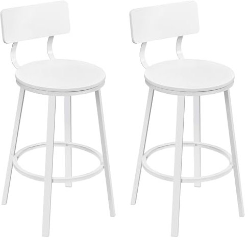 WOLTU Barhocker 2er Set, Küchenhocker Kücheninsel, Barstuhl rund, Tresenhocker mit Rückenlehne Fußstütze Metallgestell, Weiß, BH431ws-2