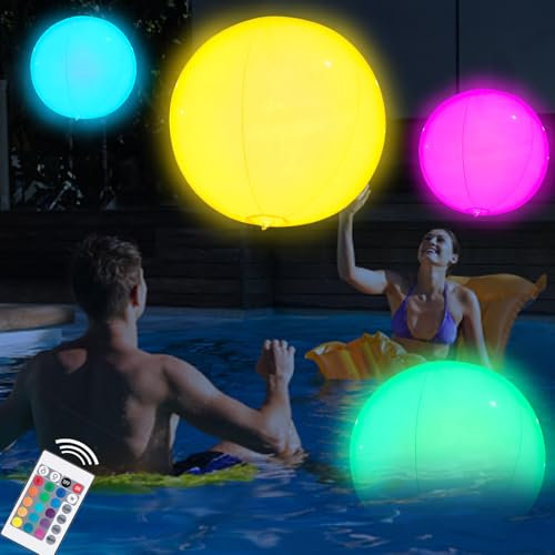 YOUYIKE Pallina Gonfiabile da Spiaggia, Pallone da Spiaggia LED da 40 cm, con Telecomando a Infrarossi, Pallone da Spiaggias, per Feste All'Aperto in Piscina in Spiaggias Estiva