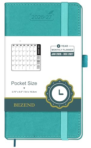 BEZEND Pocket Diary 2026-2027 Month to View Hardback Slim 16.8 x 9.5 cm