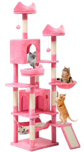 YITAHOME Rascador Grande, XXL, 190 cm de Alto, con 8 Postes de sisal, Columna rascadora, 3 Plataformas, 2 Cuevas, Cesta, Hamaca, Bolas de Peluche, Tabla rascador para Gatos, árbol de Escalada para