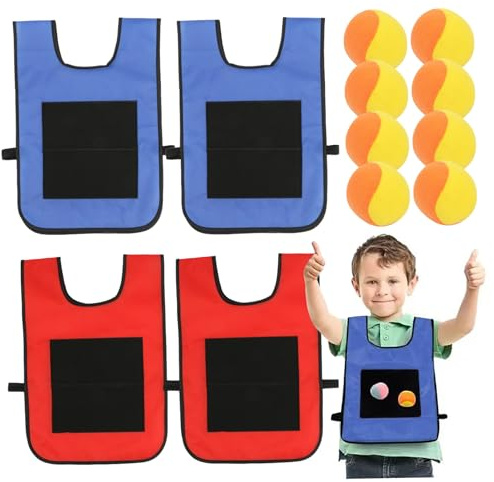 NIDONE 4set Dodgeball Balls avec 8 balles Sportives et 4 Jeux de Balle de Gilet à Balle Collant avec Sangle Lanceur interactif Jeu Cible Collant pour Les Enfants en Plein air Jouant
