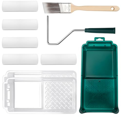YiBaiBrush Rullo per pittura in gommapiuma, 10 cm (4 pollici), piccolo rullo in schiuma ad alta densità, con set di vasche e inserti, rulli in spugna per dipingere e lucidare