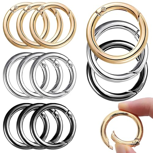 12 Piezas Anillos de Resorte de Metal, Aleación anillas para llaveros Diámetro interior 25 mm, Hebilla de resorte redonda para bolsos llaveros correas de equipaje y manualidades