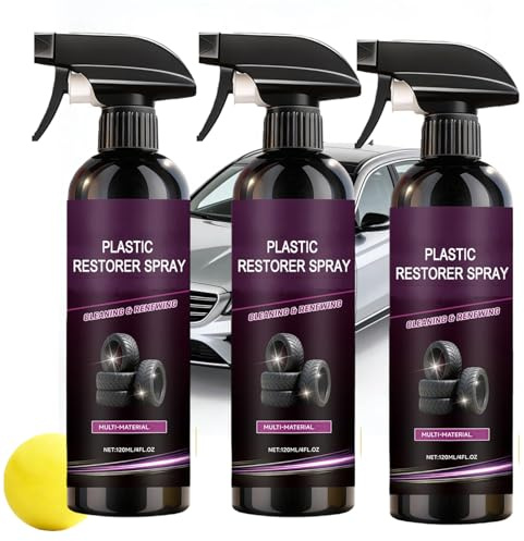 JASUBAI Plaståterställare för bilspray, svart plastbeslag restauratör, bil inomhusrengöring och balsam, mångsidig användning för (3 st)