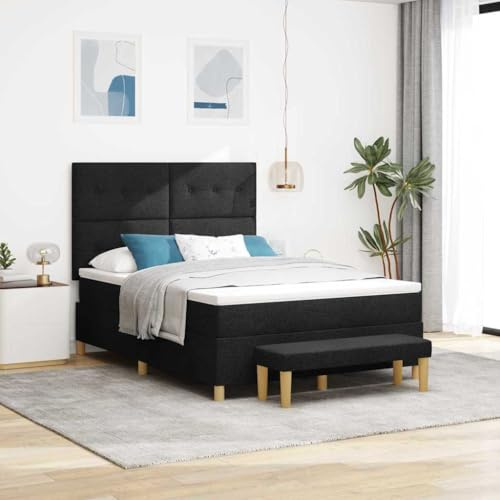 sephironlbb resårsäng med madrass, svart, 160 x 200 cm, tygöverdrag, King Size sängram med sänggavel, trämaterial, komfortskummadrass, modernt sovrum