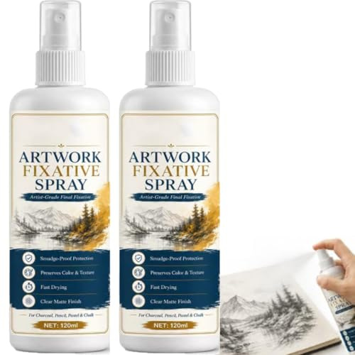 Spray fissativo ad asciugatura rapida, Spray fissativo trasparente per opere d'arte, Sprays fissativi per artisti, Protettivo a prova di sbavature e di lunga durata, per carboncino (2pcs)