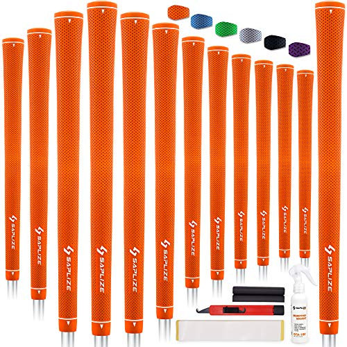 SAPLIZE Golfgriffe, 13er-Set mit komplettem Regripping-Kit, Standardgröße, Golfschlägergriffe aus Gummi, Orange