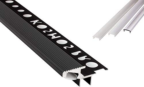 tktrading24 T-40 20° LED Premium Treppenprofil Alu Fliesenprofil 10mm schwarz - 2m opal