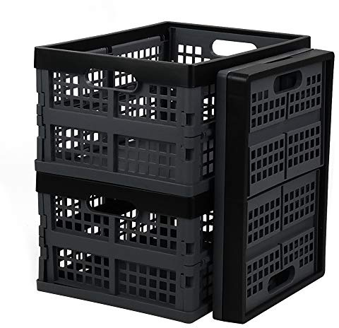 Leendines 3 Packs 15 Liter Folding Storage Crate, Collapsible Plastic Basket