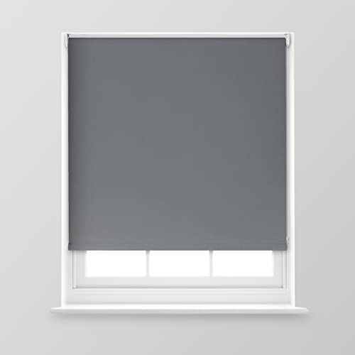 Trimmable Blackout Roller Blind - 5FT - CHARCOAL - 150cm(W) x 170cm(L) | Polyester Thermal Blackout Roller Blind with Trim-To-Size Fit, Blocks Light, Retains Warmth, Ideal for Bedrooms & Lounges