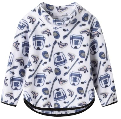Mud Kingdom Little Girls Boys Pullover Sweatshirt Polar Fleece Mock Neck Printed Lightweight White Ice Hockey Size 7-8 Winter