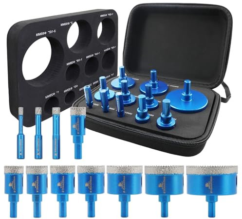 Tile Hole Saw Kit Diamond- BRSCHNITT 11pcs Diamond Core Drill Bit for Porcelain Tile Ceramic Marble Granite Drilling Triangle Shank