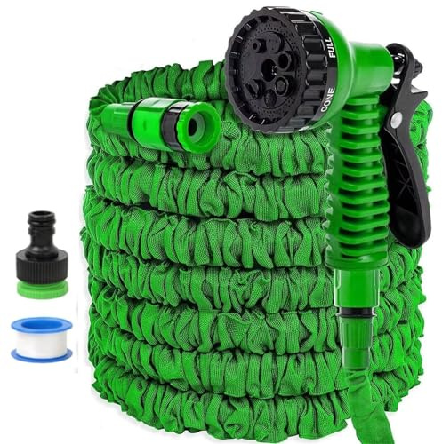 QSZTJJ Tuyau Arrosage Extensible, Tuyaux D'arrosage Embout 7 Modes Pistolet,Magique Flexible, Anti-Fuite, Léger Et Facile à Ranger Tyau Arrosage Retractable (200FT(60m))