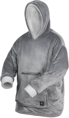 Daewoo Heated Hoodie, Grey Oversized Heated Electric Hoodie With 3 Heat Settings, Hand Warmer And Machine Washable