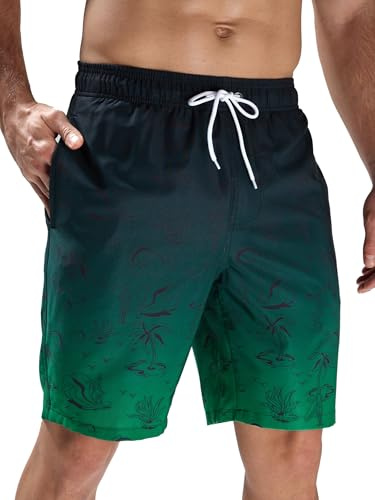 Arcweg Herren Badehose Lange Badeshorts Bedruckt Schnelltrocknend Elastischer Bund Leichte Schwimmhose Boardshorts Für Männer Strandurlaub & Freizeit Grün M(EU)