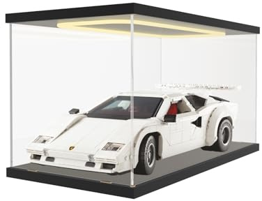Nynelly Vitrina Expositora con Luz, Transparente Vitrina Acrílica para Lego 11375 10337 10295 42204 10330 Modellini Auto , Antipolvo Expositor Metacrilato Caja para Coleccionables, 40x20x20cm, Negro