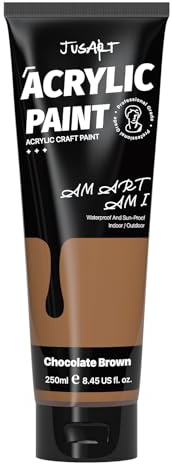 JusArt Acrylic Paint Chocolate Brown Tubes 250ml, Non Toxic Craft Paint, No Fading Rich Pigment for Canvas Painting, Wood, Fabric, Clay, Stone, Ceramics Art Supplies for Artists, Adults, Kids