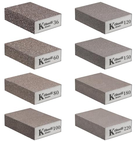 8 Stück Schleifschwämme Set Körnung 36 bis 220, Nass und Trocken Schleifblock 100 x 70 x 25 mm, Schleifpad Sortiment für Holz, Metall, Lack, Wände und Trockenbau