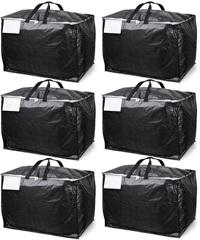 Moving Bags - Moving Boxes Storage – 100L - WATERPROOF Grade, Reusable Zippered Tote for Moving House, Clothes Storage, Camping, Attic & More – Industrial Strength Laundry & Utility Bag (6 Bags)