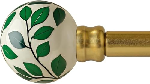 Gormena Bastoni per tende dorati per finestre da 80 a 218 cm, lunghezza regolabile, in metallo resistente, con terminali in ceramica a foglia verde, pali decorativi per tende per camera da letto