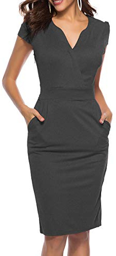 CEASIKERY Vestido Informal de Oficina de Trabajo con lápiz de cóctel Retro de Negocios para Mujer