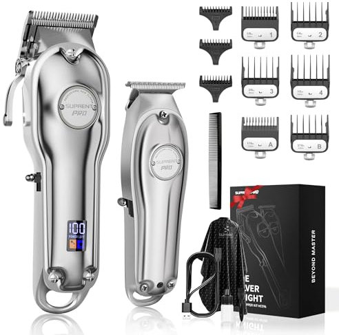 SUPRENT Tagliacapelli Uomo Professionale, Elettrico Taglio Capelli Taglierina Macchinetta senza fili, Regolabarba Uomo Kit con Pettini Guida in acciaio inox