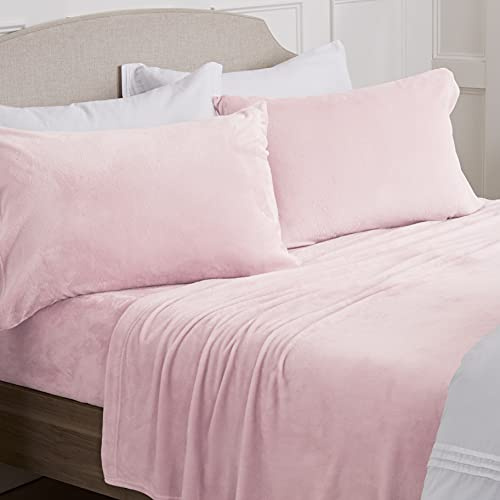 NY Loft Ultra Soft Micro Fleece Sheets Set with Extra Deep Pockets | Super Plush Polar Fleece | Velvet Plush Cozy Warmth | King - Light Pink