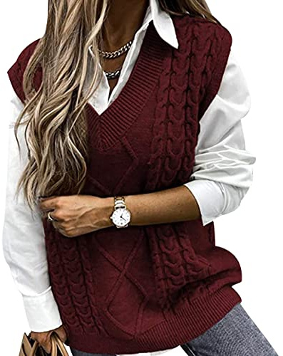Pull Sans Manche Femme Col V Pull Sans Manches Femme Gilet Maille Femme Gilet Tricot Tricoté Femme Pullover Chandail Femme Sans Manche Gilets Tricote Femme Large Oversize Pulls Sans Manche Femme Fine