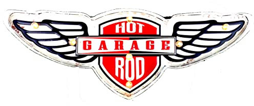 DiiliHiiri Cartel Luminoso Hot Rod Garage — Original Cartel Retro American Retro Sign. Cartel Luminoso Led como Regalo para Padre. Decoración Taller Garaje. Letrero Vintage 54x19x5cm (9109)