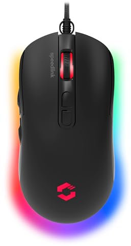 Speedlink TAUROX Gaming Maus mit Kabel - konfigurierbare RGB Beleuchtung, 5 programmierbare Tasten, zwei DPI-Schalter bis 7.200 dpi, kabelgebunden, stoffummanteltes Kabel, schwarz