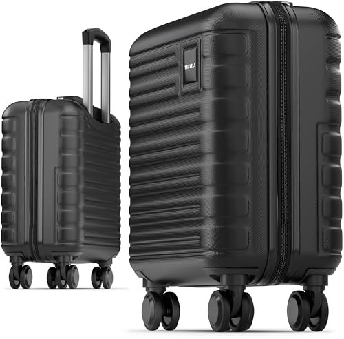 Travely Premium Handgepäck Koffer 45x36x20cm - passend für Ryanair, Lufthansa, Eurowings und co. I 32L Handgepäck Koffer mit sanften Rollen, Reisekoffer, Nachtschwarz