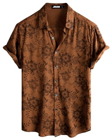 JOTOOK Mens Hawaiian Shirt Short Sleeve Button Down Tropical Shirts Casual Floral Summer Beach Shirt Aloha Shirt Medium OrangeFlower
