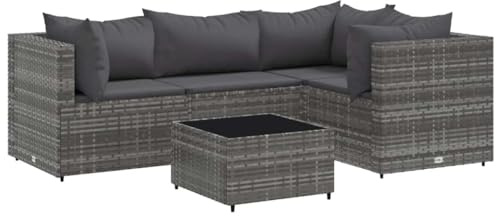 vidaXL Salon de Jardin 5 pcs avec Coussins Gris Résine tressée, Ensemble de canapés d'extérieur, canapé d'angle de Jardin, Salon de Jardin d'angle