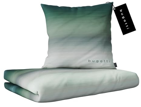 bugatti Bettwäsche 140 x 200 cm - 100% Baumwolle, Reißverschluss, anschmiegsam, weich & waschbar, Mako Satinbettwäsche gestreift grau grün Österreich Größe
