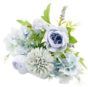 HOMEVID Ramo Flores Artificiales de peonias y hortensias para decoración hogar Centro de Flores Cementerio Centro de Mesa arreglos Florales Bodas comuniones Fiestas hoteles oficinas Empresas (Azul)