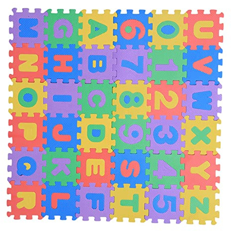 36 tappetini da gioco in schiuma EVA morbida, numeri, lettere, puzzle, tappetini da gioco, rivestimento per pavimenti, tappetini quadrati, tappetini da gioco per bambini e