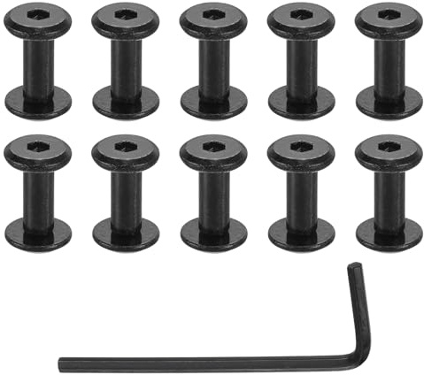 sourcing map 20 Sets Screw Post, Male M3x4mm Stainless Steel Screw Rivets, Female 4x10 Hex Drive Binding Screws Belt Buckle Binding Bolts Leather Fastener with 1Pcs Wrench, Black