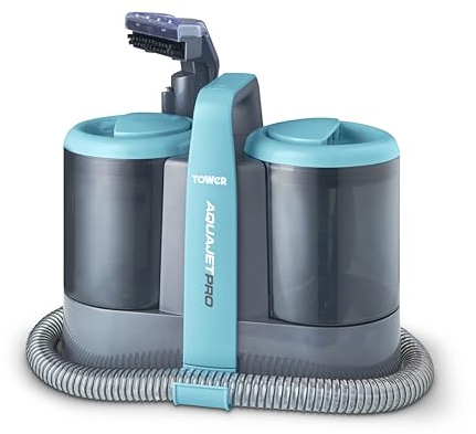 Tower T548007 AquajetPro Spot Cleaner with Window Cleaning Attachment & Extension Pole, 1.5L Clean Water Tank, 0.8L Dirty Water Tank, 450W, Blue