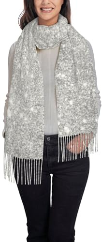 Poadnly Ruauru Glitter argento chiaro, Scialli grandi e morbidi in cashmere, avvolgenti, sciarpa con frange, stola leggera da donna, 197x72 cm