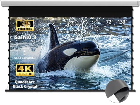 WUPRO QuadraArc Schermo di Proiezione Elettrico Motorizzato ALR Black Crystal 4K, Installazione a Parete e Soffitto, Compatibile con Proiettori ST/LT fino a 1800 ANSI Lumen 92