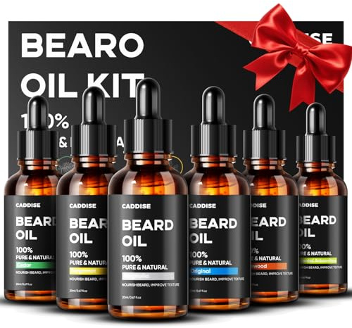 CADDISE Bartöl-Set – 6 einzigartige Düfte, rein natürliche Inhaltsstoffe für einen gesunden, gepflegten Bart, für Männer zum Geburtstag, Vatertag und zu Weihnachten