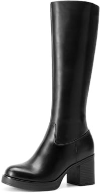 DREAM PAIRS Women's Knee High Boots Chunky Platform Heel Round Toe Boots for Women Side Zipper Stylish Comfortable Tall Boots,Size 7,Black,DWUMKB2516